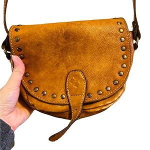 PATRICIA NASH Brown Tooled Leather Studded Crossbody